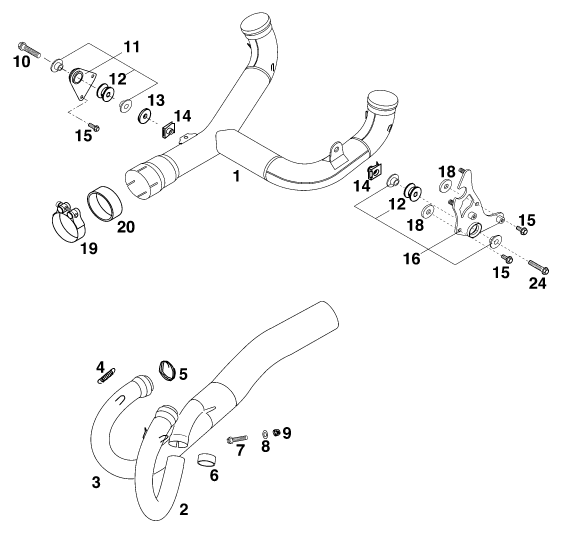 Sprängskiss: Exhaust System – KTM 640 DUKE II LIME 2000