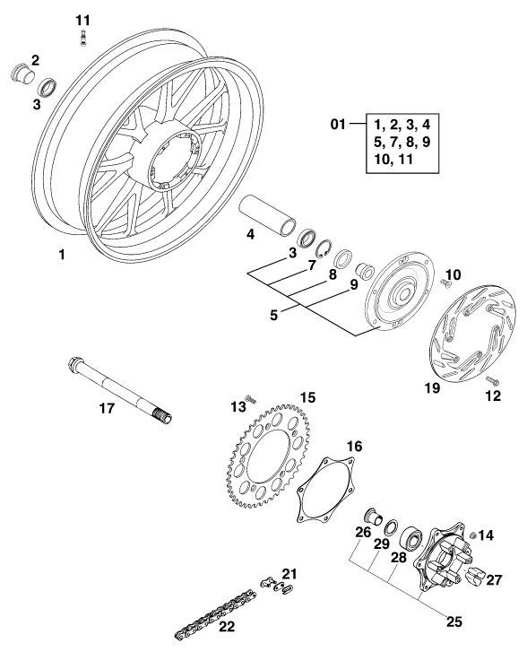 Sprängskiss: Rear Wheel – KTM 640 DUKE II LIME 2000
